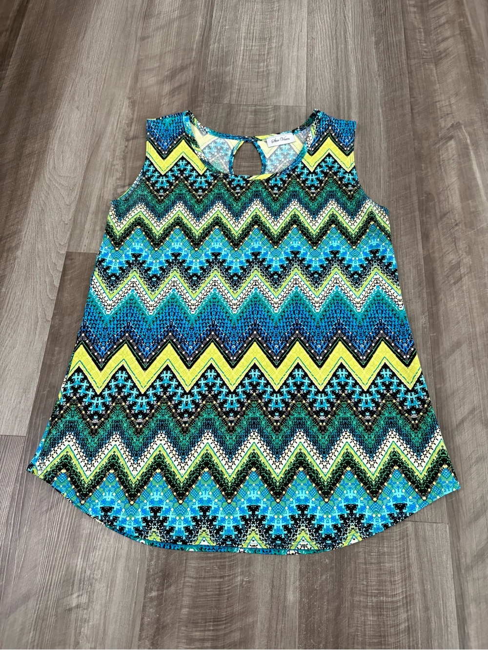Women’s Chevron Print Tank Top in Teal & Yellow - Size M